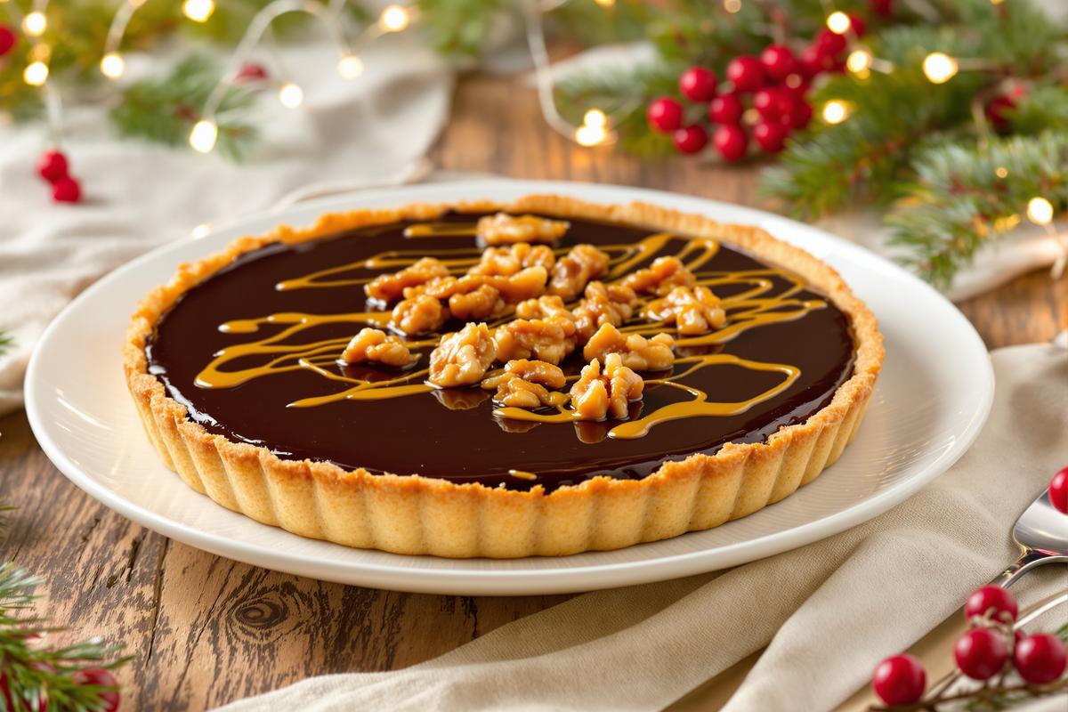 Caramel fondant, chocolat noir, noix au miel : cette tarte de Noël maison rend tout le monde accro à la première part.jpg