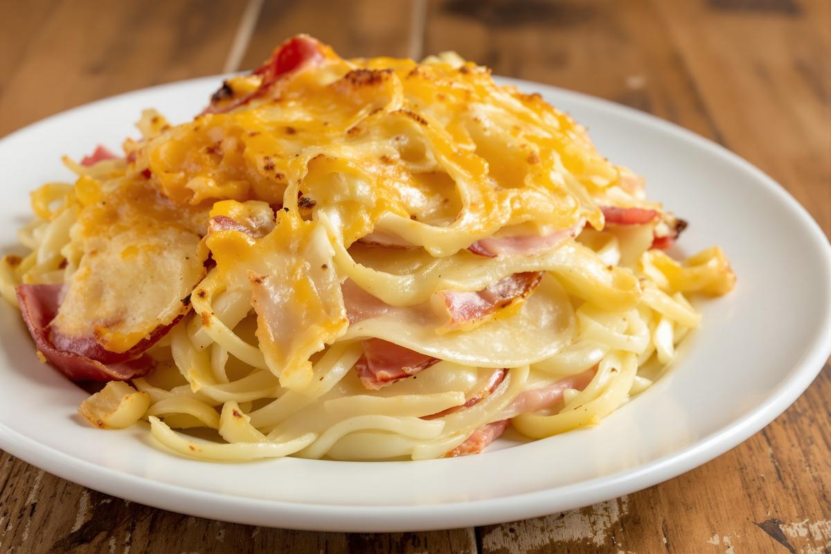 C’est le gratin sans béchamel que je prépare dès que je manque de temps (avec poireaux, pommes de terre et jambon).jpg