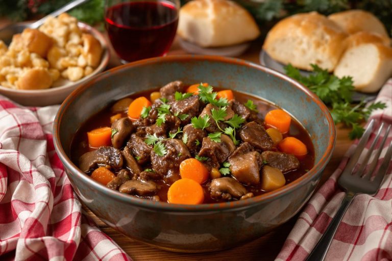 Un boeuf bourguignon traditionnel pour Noel, goûteux et généreux, parfait pour rassembler famille ou amis à table.jpg
